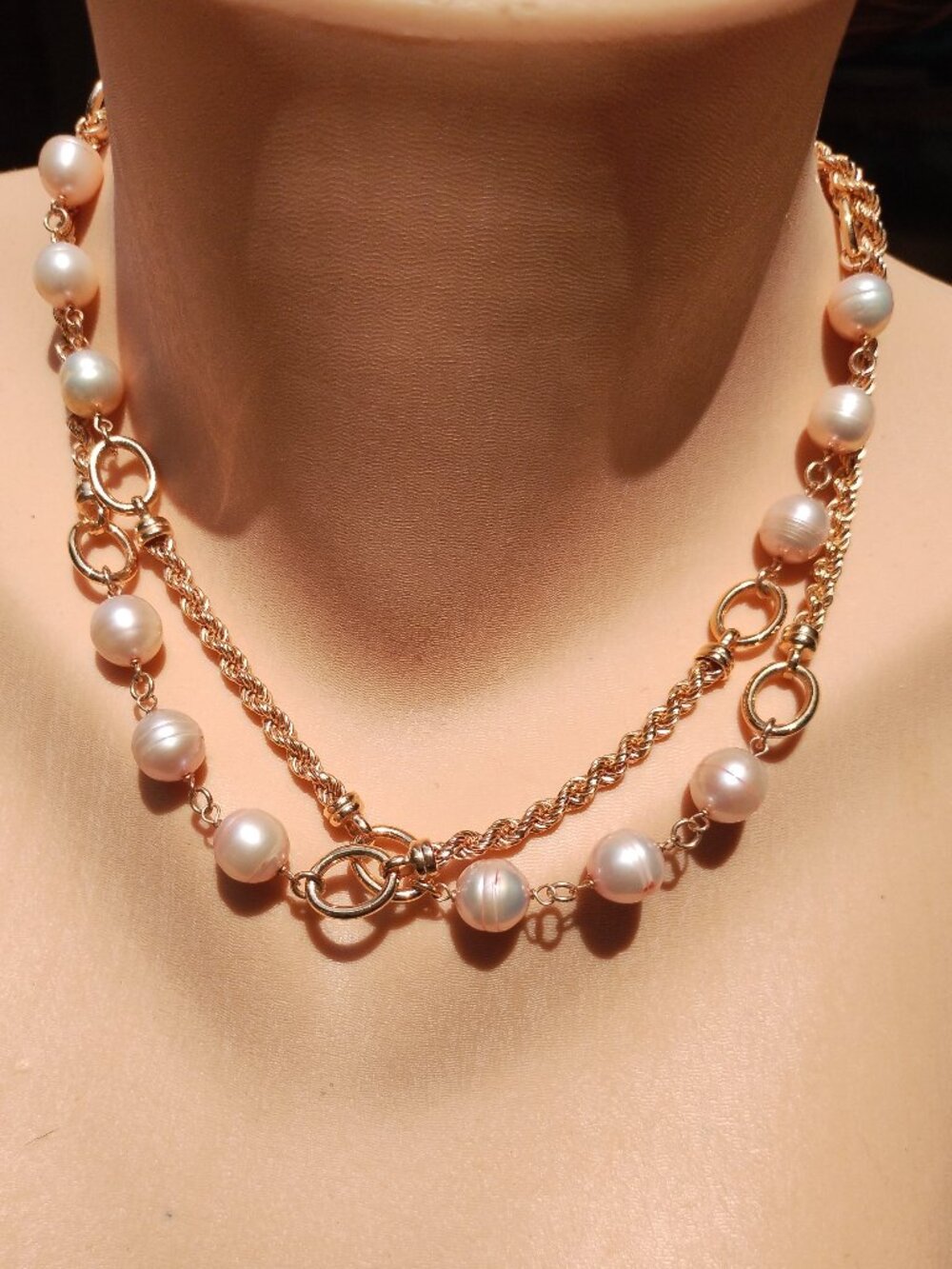 Honora Bronze Italy Genuine Pink Pearl Necklace, Rose Gold Finish, 36" Long.